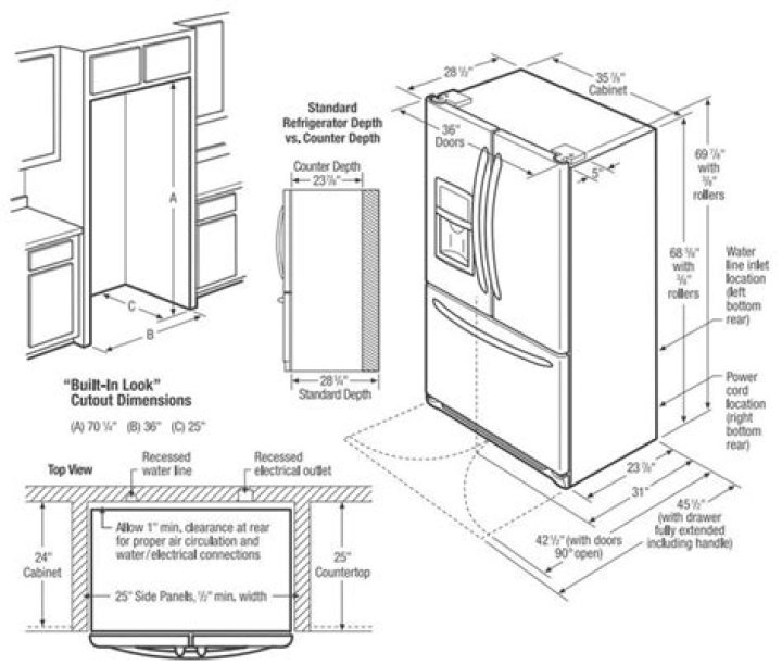 36 inch refrigerator dimensions