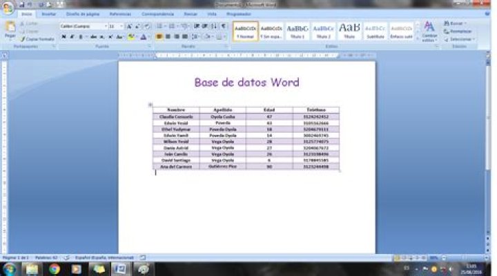 base de datos en word