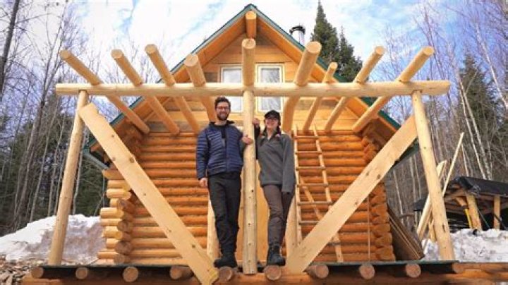 building a log cabin with green logs