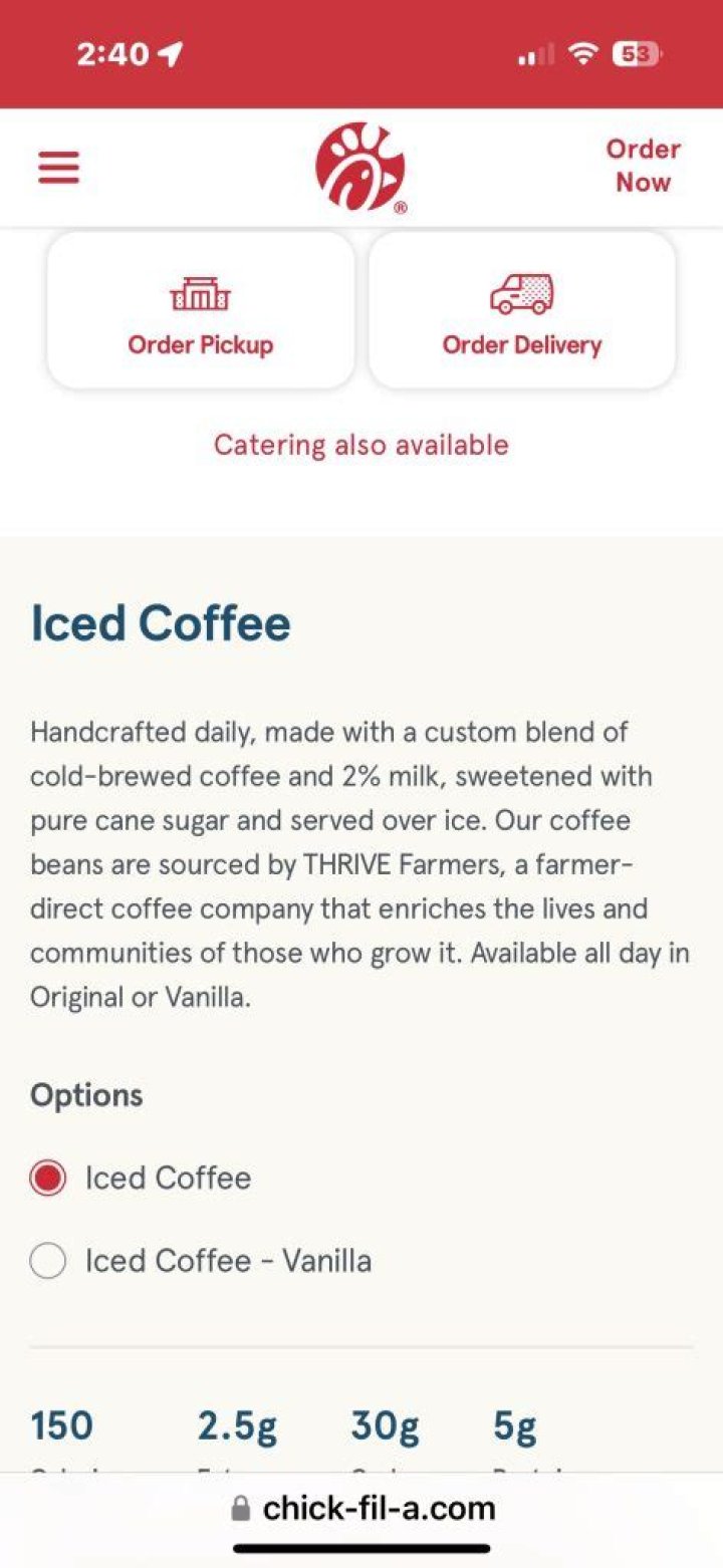 how many calories in fil a iced coffee