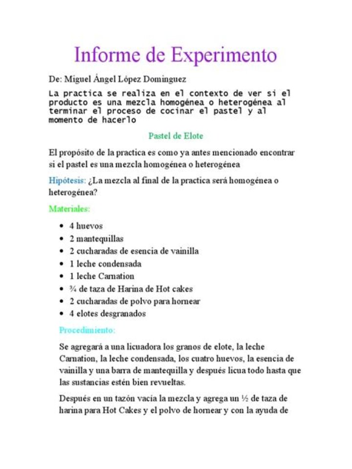 informe de experimento