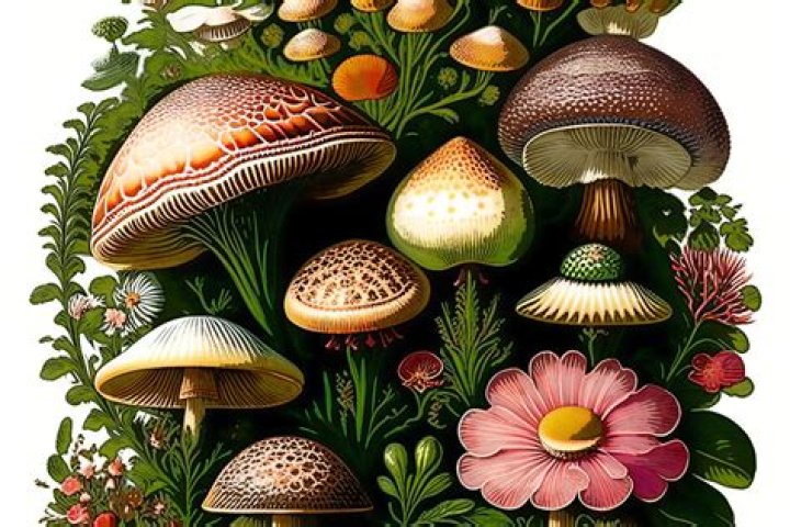 mushrooms and flowers