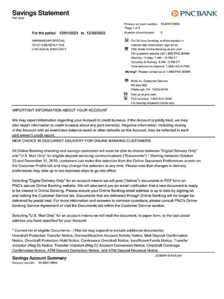 pnc bank statements