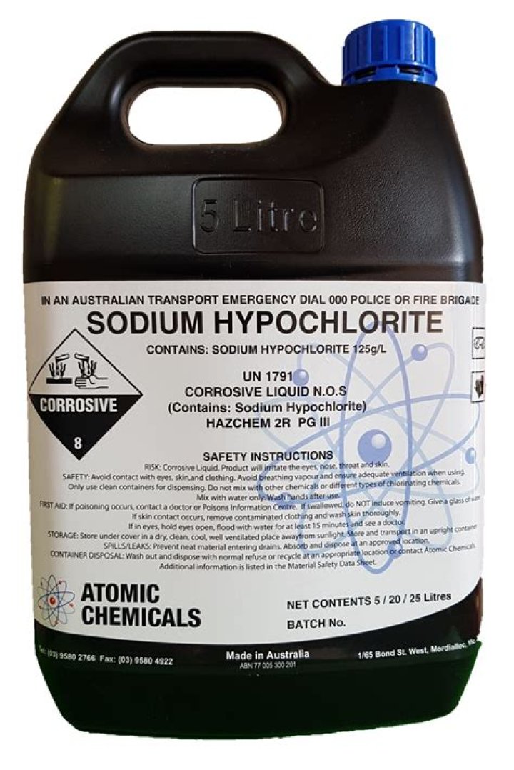 sodium hypochlorite percentage in liquid chlorine bleach is universal