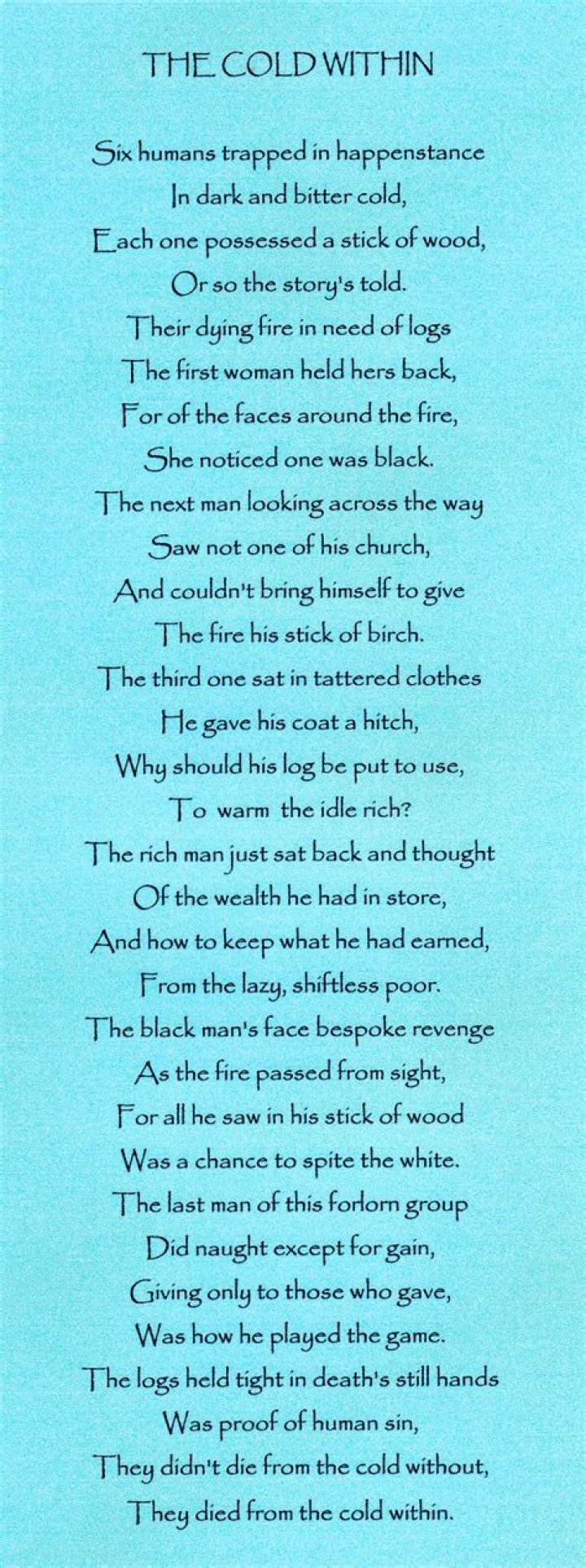theme of the poem cold within