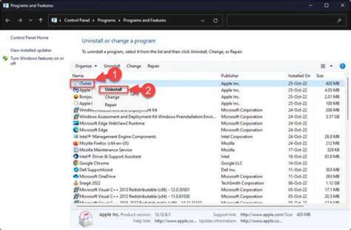 uninstall itunes windows xp