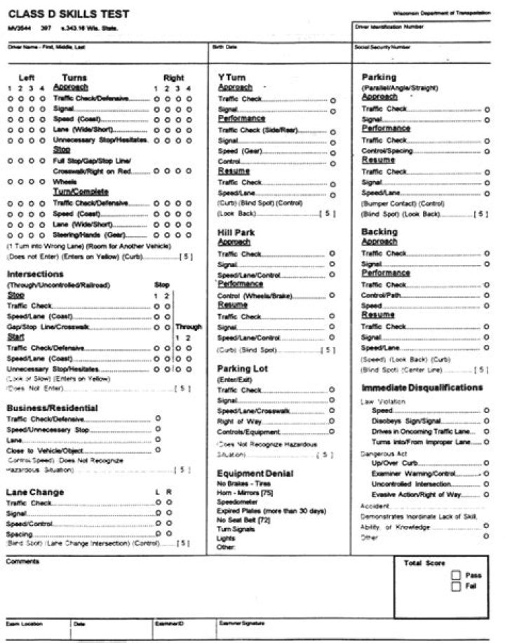 washington state driving test score sheet