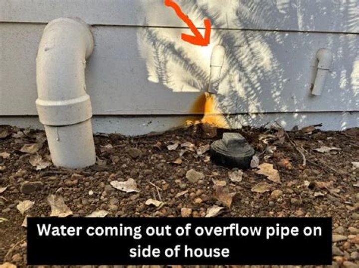 water coming out of overflow pipe on side of house
