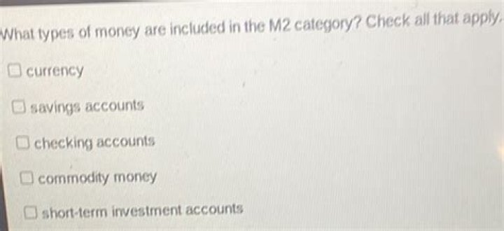 what types of money are included in the m2 category? check all that apply.