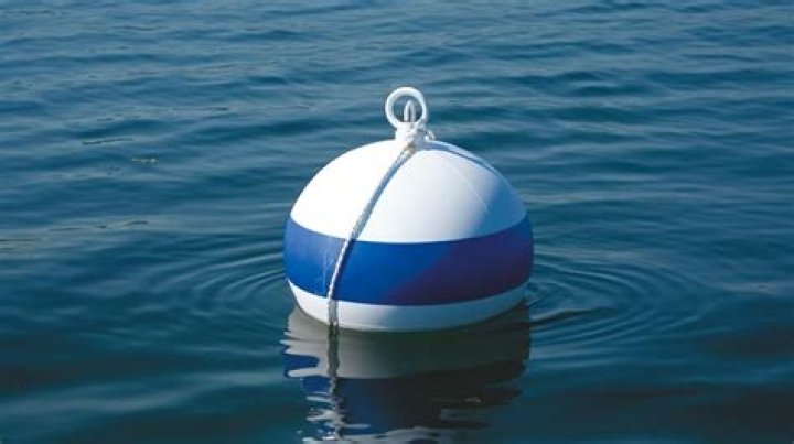 you see a white buoy with a blue band