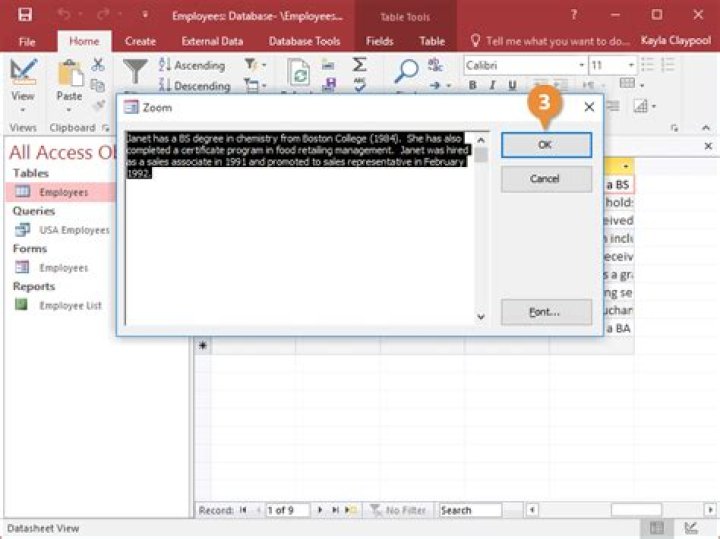 zoom dialog box access